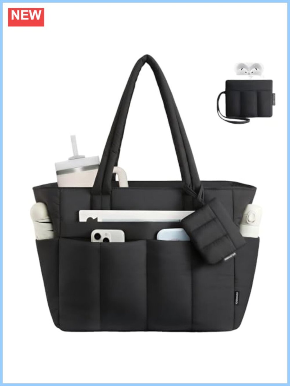 Puffer Tote Bag Women Quilted Laptop Work Handbag Teacher Nurse 15.6